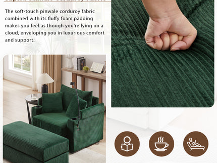 Modern Style Loveseat Sofa Sectional Sofa Couch With Storage Space, A Movable Ottoman, Two USB Ports, Two Cup Holders, A Phone Holder For Living Room