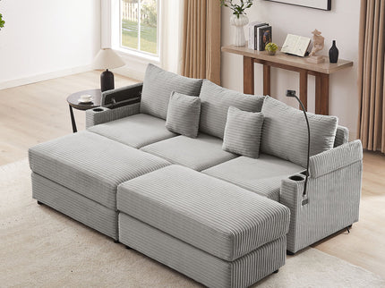 Modern Style Loveseat Sofa Sectional Sofa Couch With Storage Space, A Movable Ottoman, Two USB Ports, Two Cup Holders, A Phone Holder For Living Room