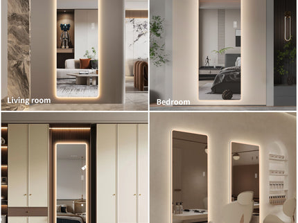 LED Full Length Mirror With Lights, Wall Mounted Full Body Mirror, Dimmable 3 Color Lighting, Anti Fog, Shatter Proof, Memory Function - Clear