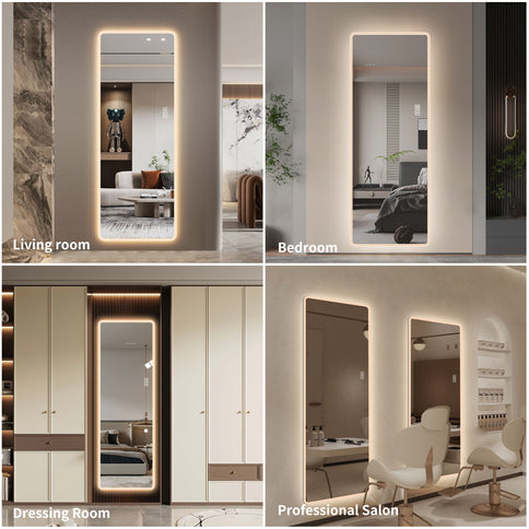 LED Full Length Mirror With Lights, Wall Mounted Full Body Mirror, Dimmable 3 Color Lighting, Anti Fog, Shatter Proof, Memory Function - Clear