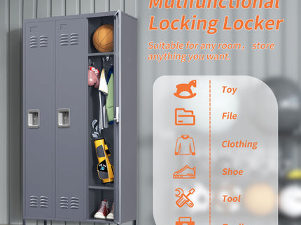 3 Door Lockers With Lock For Home, Gym, Office, School, And Garage - Gray