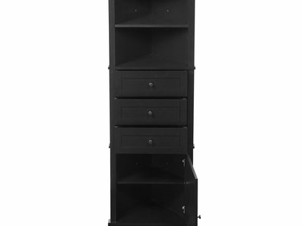 Tall Storage Cabinet With 3 Drawers And Adjustable Shelves For Bathroom