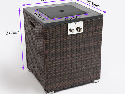Propane Gas Square Fire Pit, Tile Tabletop With Beautiful Wicker Base For Outside