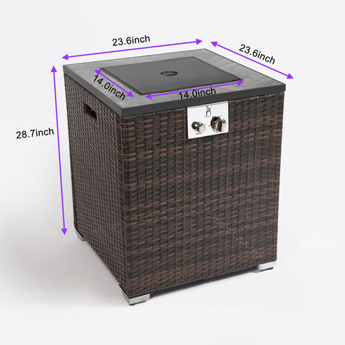 Propane Gas Square Fire Pit, Tile Tabletop With Beautiful Wicker Base For Outside