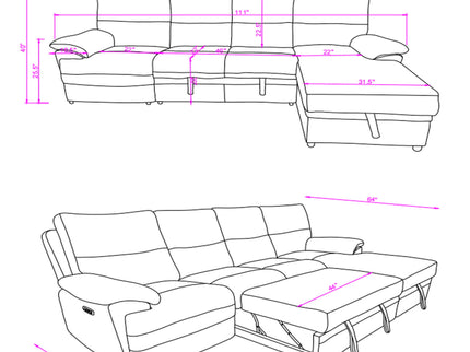 Kia - Sectional With Power And USB - Beige / Brown