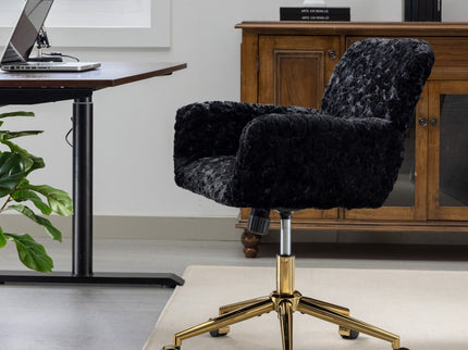 Office Chair, Artificial Rabbit Hair Home Office Chair With Metal Base, Adjustable Desk Chair Swivel Office Chair, Vanity Chair