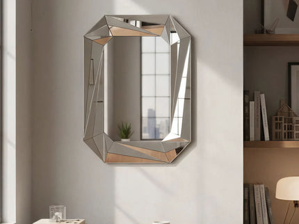 Diamond Shaped Wall Mirror With Beveled Edge Frameless Design - Silver