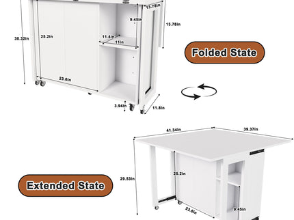 3 In 1 Foldable Side Table With 4 Storage Shelves