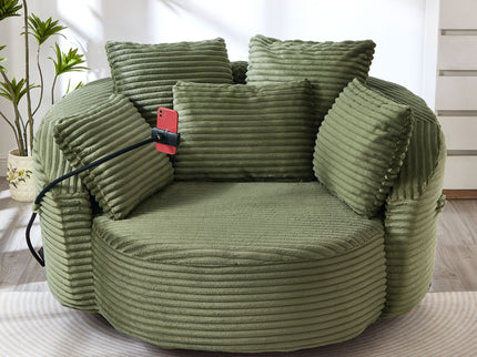 Swivel Accent Barrel Chair With Adjustable Phone Holder, 5 Pillows For Living Room