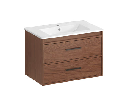 Wall Mounting Bathroom Vanity With Soft Close 2 Drawer, Sink - Reddish Brown