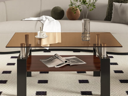 Modern Rectangular Coffee Table With Tempered Glass Top