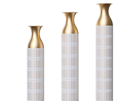 Floor Metal Vases Decorated White Metal Vases (Set of 3) Gorgeous Home Decoration Large Glazed Metal Vases - White