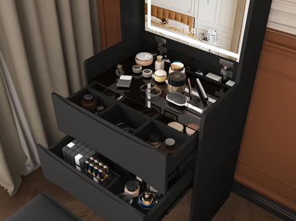 3 In 1 Vanity Table With LED Mirror & Storage Stool For Bedroom