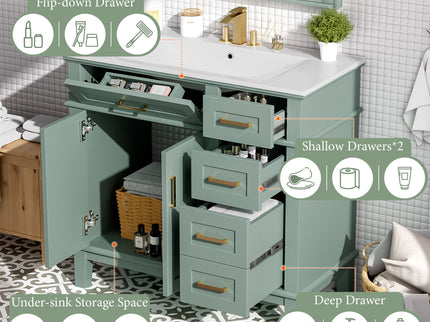 Modern Bathroom Vanity With Sink, Soft Close Doors, 4 Storage Drawers