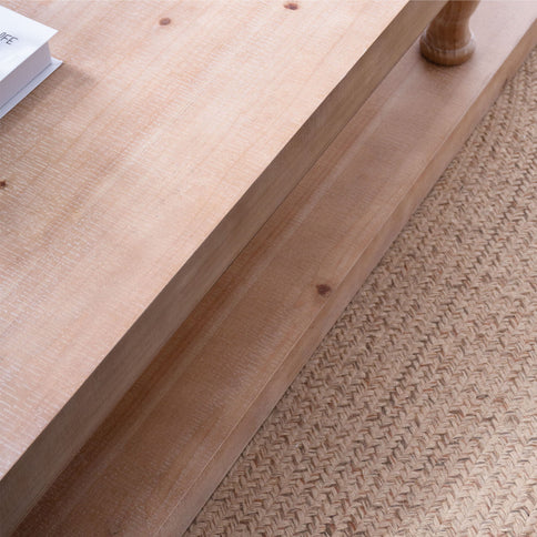 Rustic Solid Wood Coffee Table With Open Shelf, Modern Farmhouse Design - Light Natural / Natural
