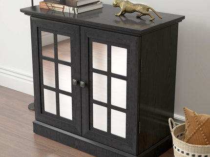 Sideboard Cabinet With Mirrored Doors, Adjustable Shelf, Metal Handles