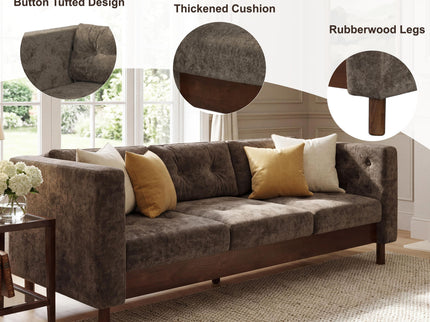 3 Seater Sofa With Square Arms, Tufted Pillow Back For Living Room