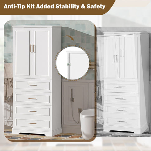 Freestanding Bathroom Cabinet With 3 Drawers, Adjustable Shelf, Soft Close Doors