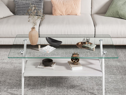 Rectangle Coffee Table With Tempered Glass Top And Shelf