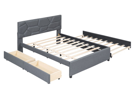 Upholstered Platform Bed With Brick Pattern Headboard And Twin Long Size Trundle