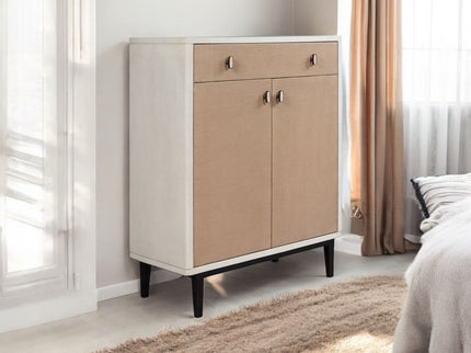 Bar Cabinet With Large Storage - White / Pecan