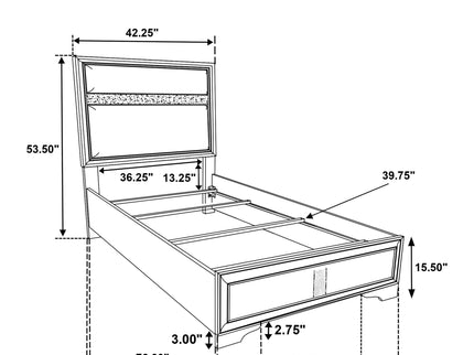 Panel Bed With Padded Headboard And Glittering Accent Stripes
