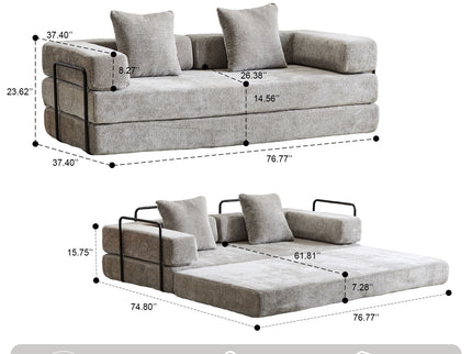 Convertible Floor Sofa Bed With Pillow Back Support Armrest