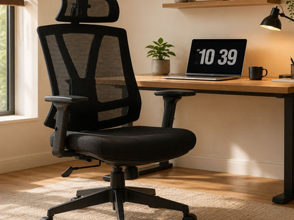 Office Chair With Adjustable Headrest & Back, High Back Swivel Desk Chair - Black