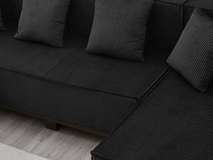 U-Shaped Sectional Sofa With RGB LED Light Strip And 6 Pillows
