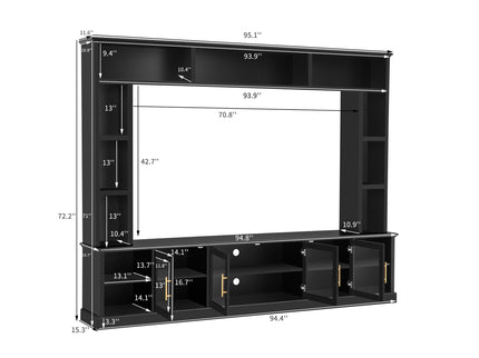 All-In-One Entertainment Center With Bookshelves & Tempered Glass Doors, TV Console Unit For Living Room