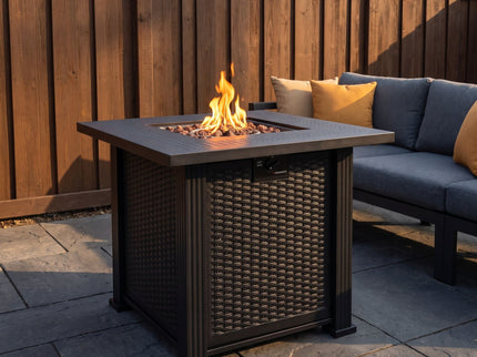Outdoor Fire Pit Table With Lava Rocks, Propane Fire Pit - Black