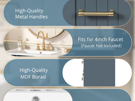 Bathroom Vanity With Undermount Sink, Soft-Close Doors, Drawers, Ceramic Sink