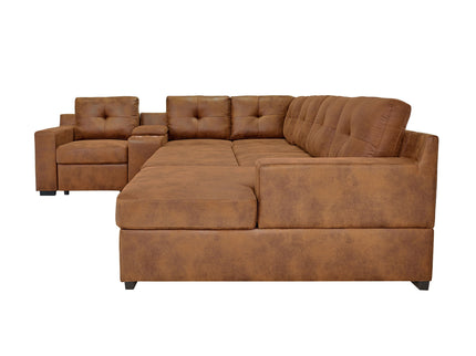 U - Shape Sectional Pull Out Bed With Console, Storage, And USB Charging