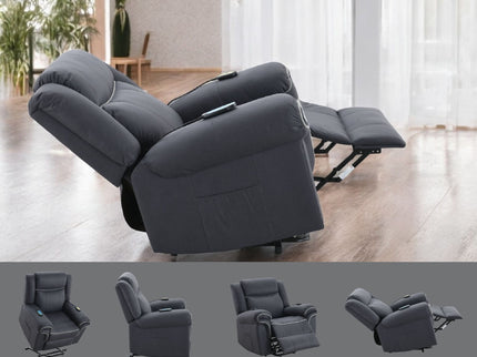 Domana - Polished Microfiber Power Nirion Recliner With Lift Heating Massage Chair - Dark Blue