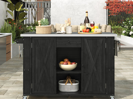Outdoor Kitchen Island With Stainless Steel Top, Ample Storage Space, Towel And Spice Racks And A Bottle Opener