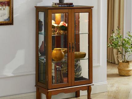Curio Cabinet Lighted Curio Diapaly Cabinet With Adjustable Shelves And Mirrored Back Panel, Tempered Glass Doors (3 Tier), (E26 Light Bulb Not Included)