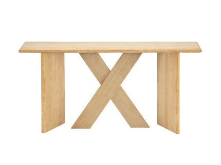 X-Frame Console Table, Angled Cross Leg Design, Rounded Edges - Natural