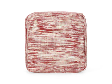 Enigma - Yarn And Cotton Square Pouf Ottoman With Polystyrene Beads - Red / White