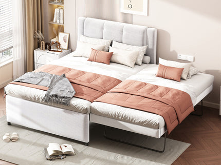 Upholstery Platform Bed With Trundle, Trundle Can Be Flat Or Erected
