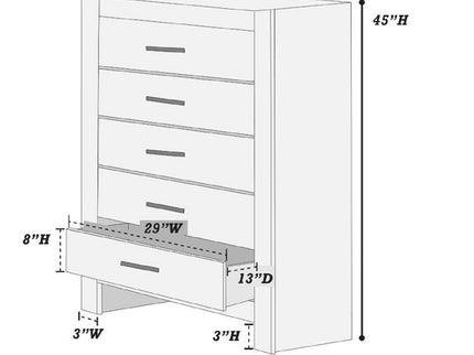 1 Piece Chest 2 Tone Sleek Bar Bedroom Furniture - White