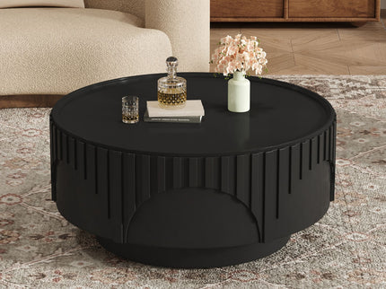 Round Fluted Drum Coffee Table With Sturdy Base For Living Room
