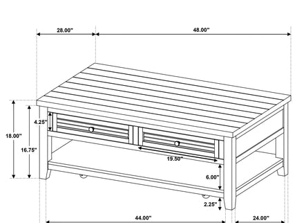 Sutter - 2 Drawer Rectangular Coffee Table - Dark Brown