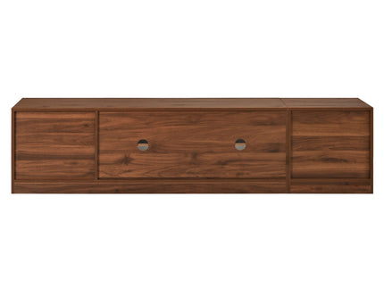TV Stand, Media Console With Glass Doors And LED Lights, Adjustable Shelf Storage - Walnut