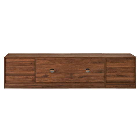 TV Stand, Media Console With Glass Doors And LED Lights, Adjustable Shelf Storage - Walnut