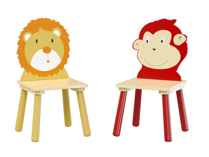Kids Table And 2 Chairs Set, 3 Pieces Toddler Table And Chair Set, Wooden Activity Play Table Set (Lion&Monkey) - Natural