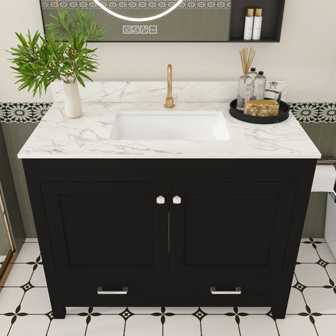 Bathroom Vanity Set, Cabinet With Doors & Drawers, Single Faucet Hole - Black