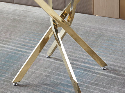 Contemporary Round Clear Dining Tempered Glass Table With Gold Finish Stainless Steel Legs - Gold