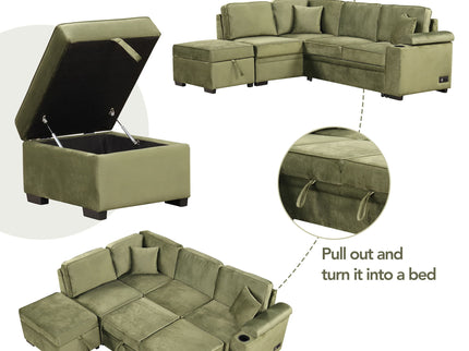 Sleeper Sofa Bed, 2 In 1 Pull Out Sofa Bed L Shape Couch With Storage Ottoman For Living Room, Bedroom Couch And Small Apartment