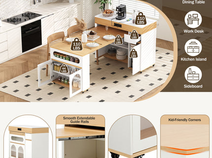 Extendable Dining Table With Folding Top, Rolling Kitchen Island With Drawers And Power Outlet