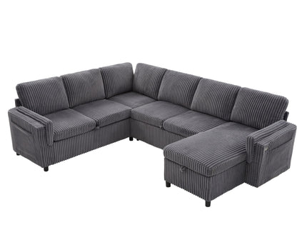Convertible U-Shaped Sectional Sofa Bed With USB Ports And Storage